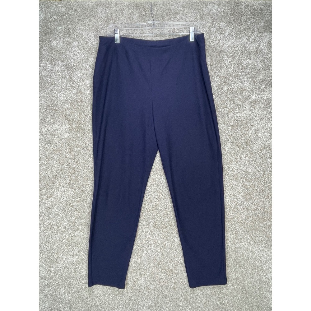 Eileen Fisher Stretch Crepe Pull On Pants Womens L Navy Blue Stretch Office Chic